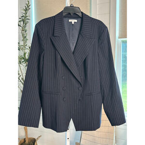 Women's Good American Navy White BossPinstripe Double-Breasted Blazer Size 22/24